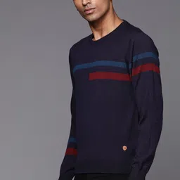 raymond Men Striped Round Neck Black Sweater image 3