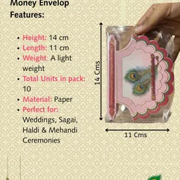 shubh shringar Wedding Money Envelope with Peacock Feather Design, 10 Pcs set Envelopes image 3