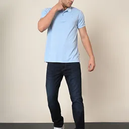 killer Men Solid Polo Neck Pure Cotton Light Blue T-Shirt image 2