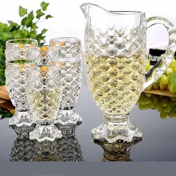 hkc house (Pack of 7) glass jug (1.5L) and set of 6 glass (250ml) Glass Set Water/Juice Glass-picture-27