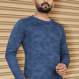 vebnor Men Printed Round Neck Polycotton Blue T-Shirt image 5