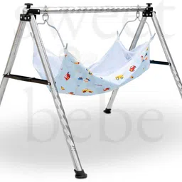Baby Hammock Swing with Steel Frame Cradle with Soft Cotton Fabric Cot-image-46