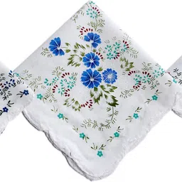 Gopika 325 100% Cotton Women’s White - Artistic Flower Patterns ["White"] Handkerchief image 4