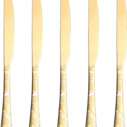 kitchantique Silverware Steak Knives Set | 5-Pcs Flatware for Dinner, Party | Aurum Gold Stainless Steel Cutlery Set image 1