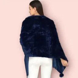 ferryfab Self Design Wool Blend Women Dark Blue Fancy Scarf, Stole, Scarf image 4