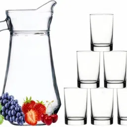 mdnsho Lemon Set, Water jug,Imported Crystal Glass Carafes & Pitchers Jug (1.3 L) Jug Glass Set-picture-10