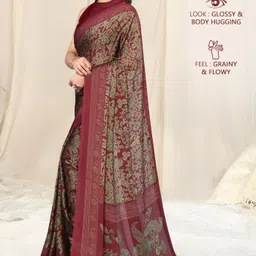 mirchi fashion Printed, Floral Print Daily Wear Chiffon, Georgette Saree image 2