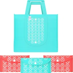 homestic Pack of 4 Smile Foldable Grocery/Shopping Bags For Women | Blue & Red Pack of 4 Grocery Bags-picture-16