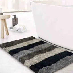 luxe home international Black and Grey Geometric Polyester 5x3 Inches AntiSkid Bath Mat-picture-10