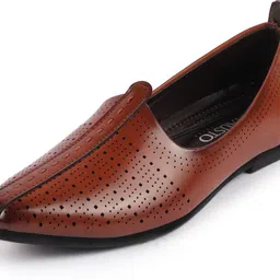fausto Laser Cut Design Broad Feet Ethnic Slip On Wedding Juttis and Mojaris For Men image 4