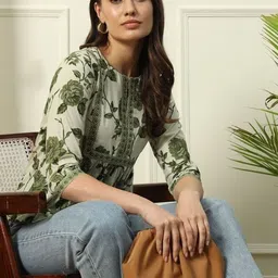 fab8sight Casual Regular Sleeves Floral Print Women Light Green Top image 3