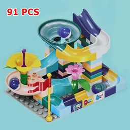 rainbow riders 91 PCS Variable Sliding Blocks Marble Race Run, City Building Fun for 3+ Kids image 2