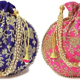 vinod handicrafts Women Blue, Pink Potli image 1