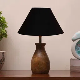 new era Black Cotton Table Lamp With Wood Base image 2