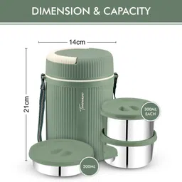 trueware GRUB 2 Insulated Hot Lunch Box With 2 SS Container 300 ML & 1 SS Container 200ML 3 Containers Lunch Box image 2