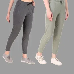 seaprint Pack of 2 Women Solid Grey, Light Green Track Pants-picture-39