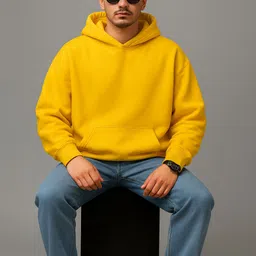 vnfusion Men Solid Hooded Neck Yellow Sweater-picture-13