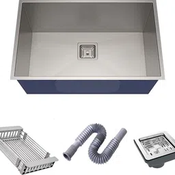 blue hlve KITCHEN SINK HEAVY-DUTY PREMIUM QUALITY CHROME MATT FINISH sink (24"×18"×10") SILVER WEIGHT 8KG Premium quality Single bowl handmade kitchen sink HANDMADE KITCHEN SINK HEAVY-DUTY PREMIUM QUALITY 304 Grade Stainless Steel Satin/Matte Finish with Square Coupling Single Handmade Kitchen Sink (24x 18 x 10-inch, Silver) Vessel Sink image 1