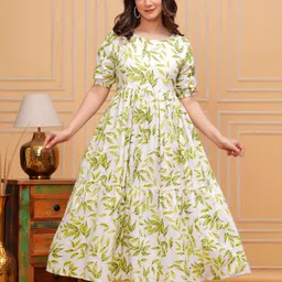 twirl tales Women A-line Light Green, White Midi/Calf Length Dress-picture-25