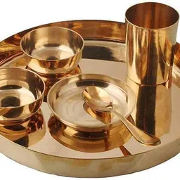 rammetals Bronze Bronze Utensil for Home, Hotel Restaurant 6 Piece Dinner Thali Set Pack of 4 Dinner Set image 2