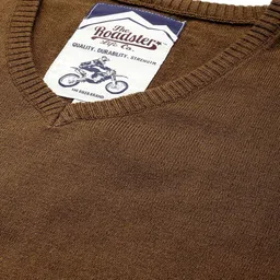 roadster Men Solid V Neck Brown Sweater image 3