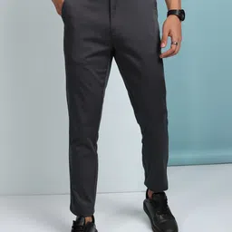 highlander Men Tapered Grey Cotton Blend Trousers-picture-27