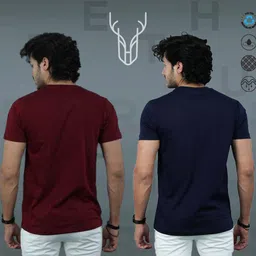 t-hustler Pack of 2 Men Printed Round Neck Cotton Blend Navy Blue, Maroon T-Shirt image 2