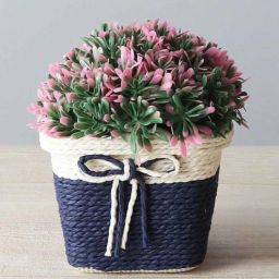 Pink Plastic Pink Green Leaves Artificial Plant with Pot by Foliyaj-picture-34