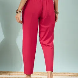 d k w Women Regular Fit Red Pure Cotton Trousers image 2