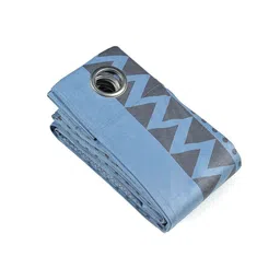 saral home Blue Polyester Geometric 9 ft Light Filtering Eyelet Door Curtain image 3