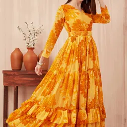 odd by chansi trendz Floral Print Georgette Stitched Flared/A-line Gown image 3