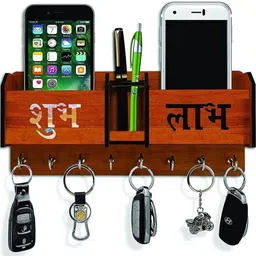 aayog creations Subh Labh Key Hanger And 2 Poket Wood Key Holder (8 Hooks, Brown) Wood Key Holder-picture-13