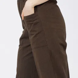 tokyo talkies Women Tapered Brown Pure Cotton Trousers image 4