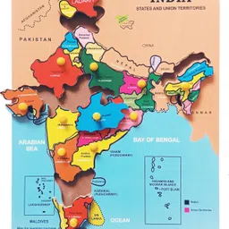 fireflies Wooden India Map Puzzle Capital with State Learning Toy for Kids ( Pack of 1 Pc) image 2