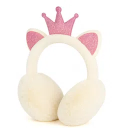 syga Winter Plush Crown Ear Earmuffs, Warm & Cozy for Kids & Adult Girls Off-White Ear Muff image 1
