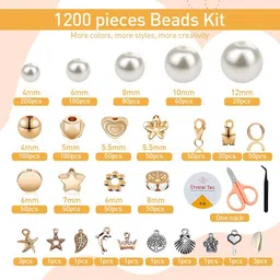 gustave 1200 Pcs Pearl Beads Gold Spacer Beads Set with String Charms for DIY Jewelry image 3