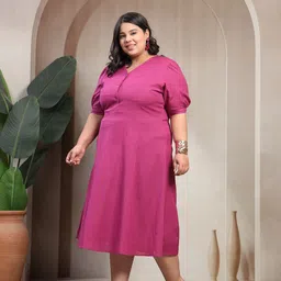 pluss Women Fit and Flare Pink Midi/Calf Length Dress image 4