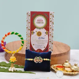 pride store Bhaiya Bhabhi Latest Kada & Peacock Rakhi,Traditional Thali with Shagun-Ka-Sikka & Rakhi Card Mauli Thread Rakhi, Chawal Roli Pack, Thali, Greeting Card Set-picture-22