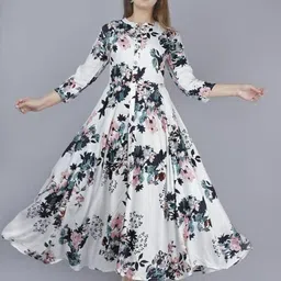 aditya collection Women A-line White, Blue Ankle Length Dress-picture-23