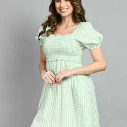 pretty loving thing Women Fit and Flare Light Green, White Mini/Short Dress image 3
