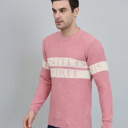 bulshh collection Men Printed Round Neck Pink Sweater image 4