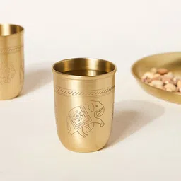 chumnak Royal Tusker Brass Tumbler, 350ml | Palace Memoirs Glass Water/Juice Glass-picture-40