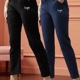 iuga Pack of 2 Women Solid Black, Blue Track Pants-picture-26