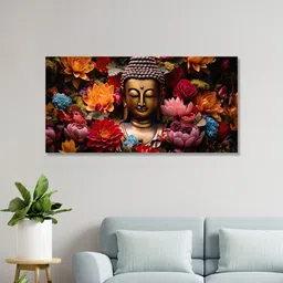 nestroots Framed Buddha Surrounded by Vibrant Blossoms Wall Painting image 1