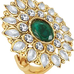 om jewells Indo Western Kundan Finger Ring Brass Gold Plated Ring-picture-24