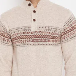 duke Men Self Design High Neck Beige Sweater image 4