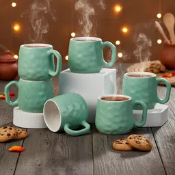 trisha Pack of 6 Ceramic Minty Pebble ( Green ) Coffee cup|Aesthitic Tea Cups Set of 6, 160 ML-picture-38