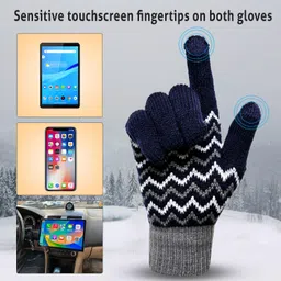 loom legacy Striped, Self Design, Printed Winter Men Gloves image 2