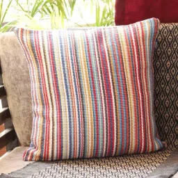 Multicolor Striped Cotton 16 x 16 Inch Cushion Cover by Ambbi Collections image 1