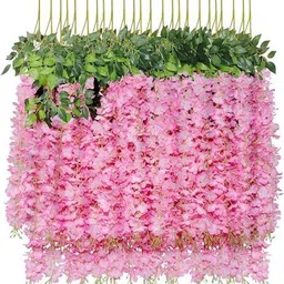 jj homes Artificial Wisteria Flower Vine 4 Pack Silk Long String Home Party Decor(Pink) Pink Westeria Artificial Flower-picture-39